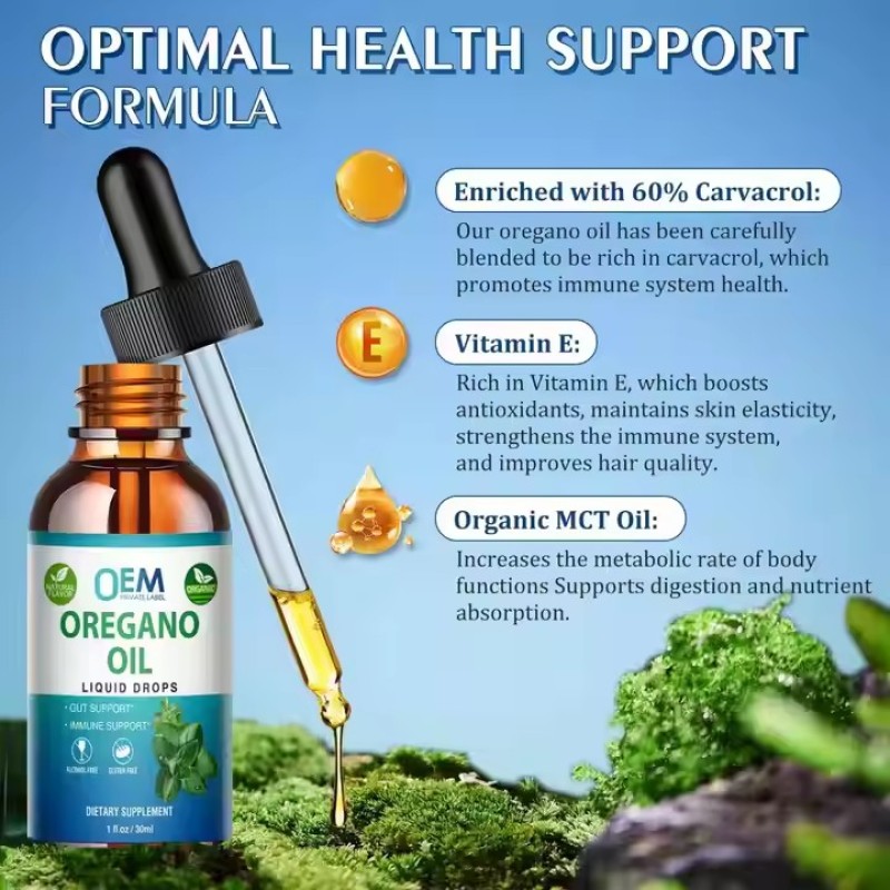 Organic Oregano Oil Vitamin E Immune Support and Adult Digestive Health Supplement Liquid Drops Immune Support