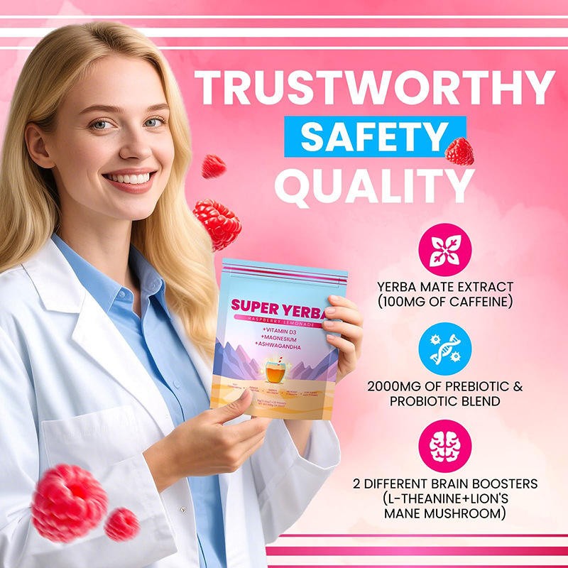 Super Yerba Powder with Lion's Mane & Probiotics - Sustained Energy, Brain Focus & Gut Health Support - Herbal Supplement