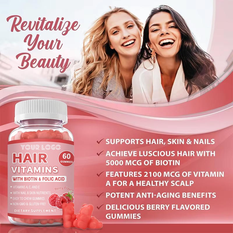 Biotin Vitamin Gummies with Vitamins a C E & Folic Acid for Hair Growth, Reduce Hair Loss, Nail Health - Hair Care Supplement