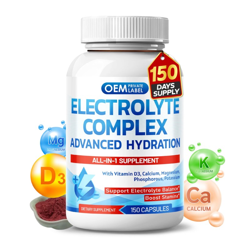 Electrolyte Complex Capsules - 9-in-1 Formula with Vitamin D3 & Calcium, Supports Hydration & Muscle Function