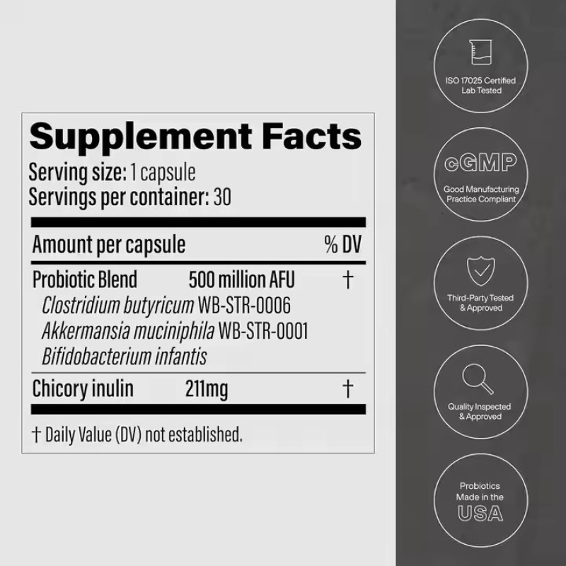 Peptides Probiotics for Weight Management Akkermansia Clostridium Bifidobacterium Chicory Inulin Prebiotic Capsules