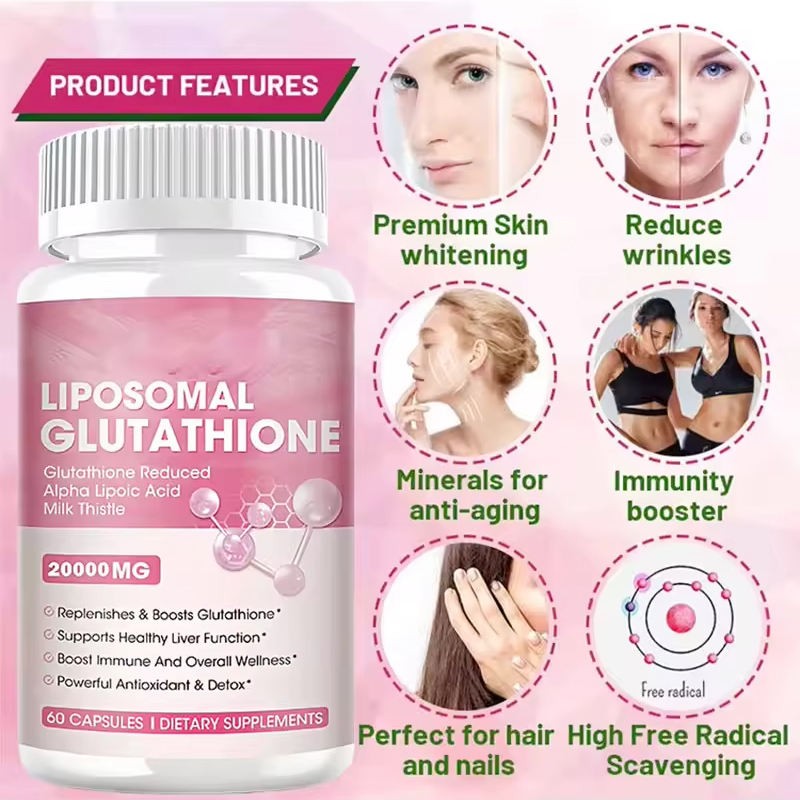 OEM Private Label Liposomal Glutathione Capsules 60 Count Pack for Adult Skin Whitening and Anti-Aging Not for Pregnant Women
