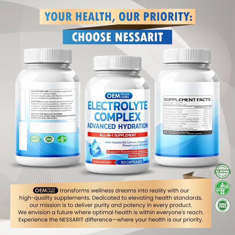 Electrolyte Complex Capsules - 9-in-1 Formula with Vitamin D3 & Calcium, Supports Hydration & Muscle Function