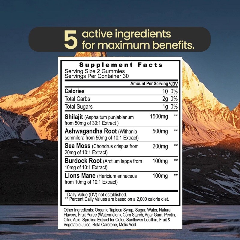 3-in-1 Herbal Gummy Shilajit Ashwagandha Antioxidant Enhance Energy Enhance Adult Seaweed Lion's Mane