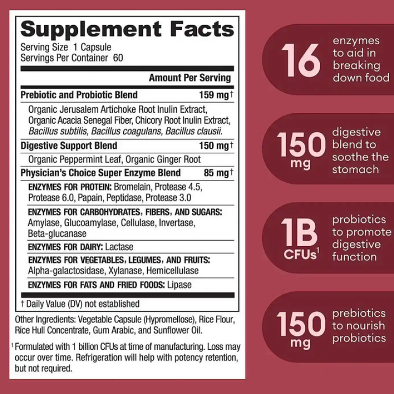 Digestive Enzyme Probiotic Supplement Vegetarian Women Digestive Enzyme Capsules Pills