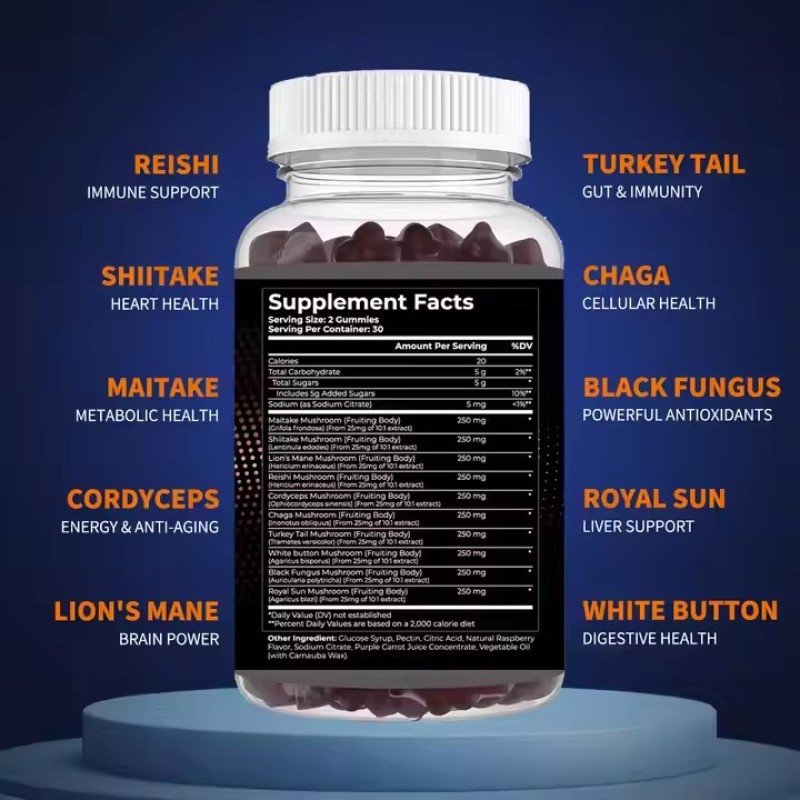 Organic Lion's Mane Mushroom Extract Gummy Candy Enhances Brain Cognitive Health Immune Support Gummy Candy