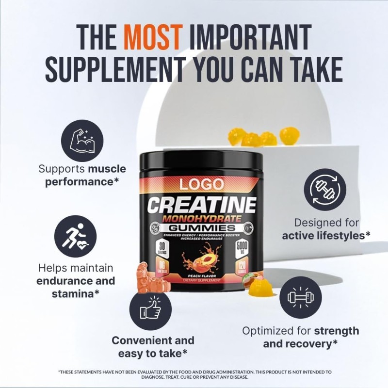 High Potency Creatine Monohydrate Gummies 5000mg for Pre-Workout Energy and Muscle Support in Sports Nutrition