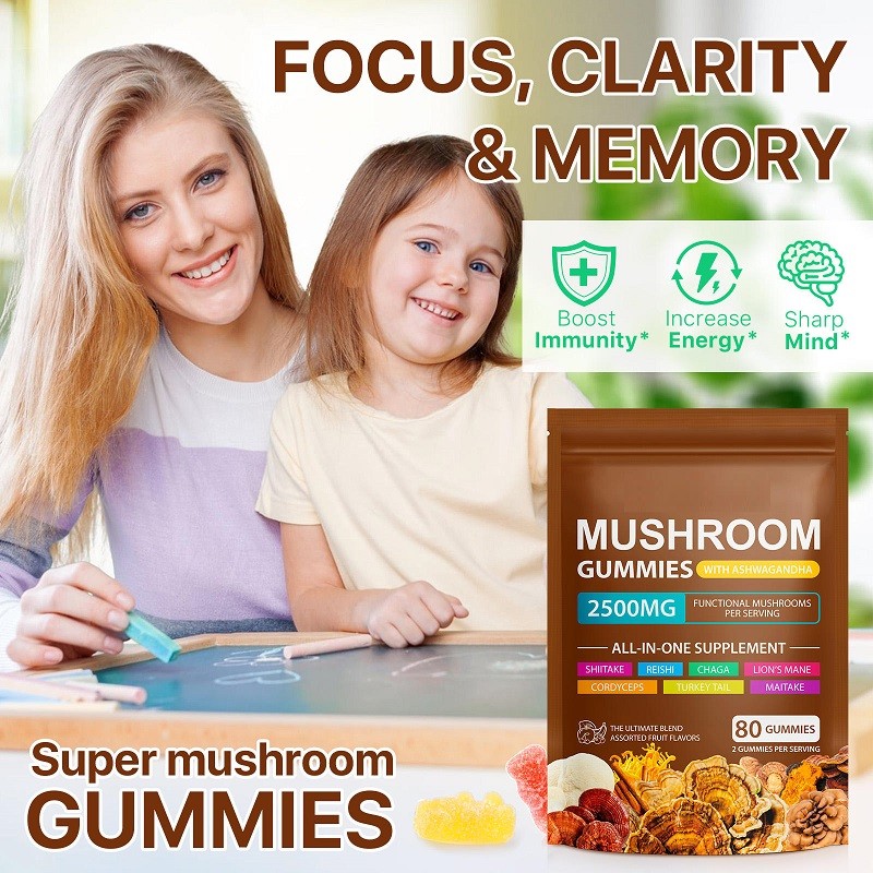 Shiitake Organic Mushroom Blend in a Smart Brain Supplement Mushroom Gummy with Ashwagandha to Enhance Memory