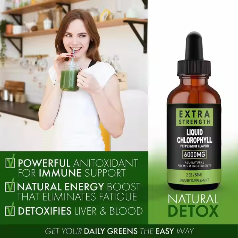 Extra-Strength Chlorophyll Liquid Drops  - Peppermint Flavor for Daily Detox & Immune Support