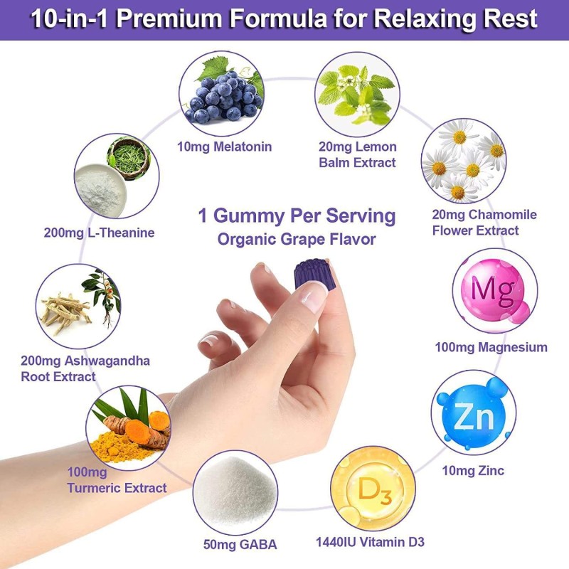 OEM Private Label Sugar-Free Melatonin Sleep Gummies with Natural Grape Flavor Herbal Supplements for Adults