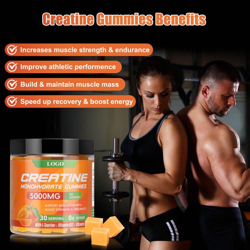 Premium Creatine Monohydrate Gummies 5000mg with Orange Flavor for Muscle Strength and Energy Boost