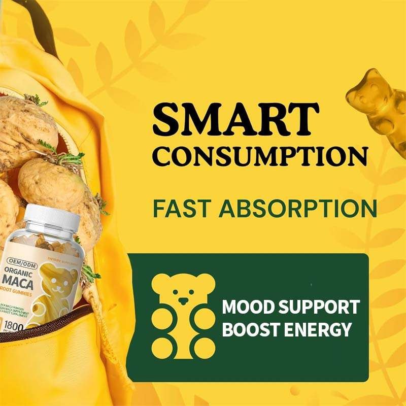OEM/ODM Organic Maca Root Gummies with Black Maca Powder, 1800mg Per Serving, Vegan Mood Support Gummies