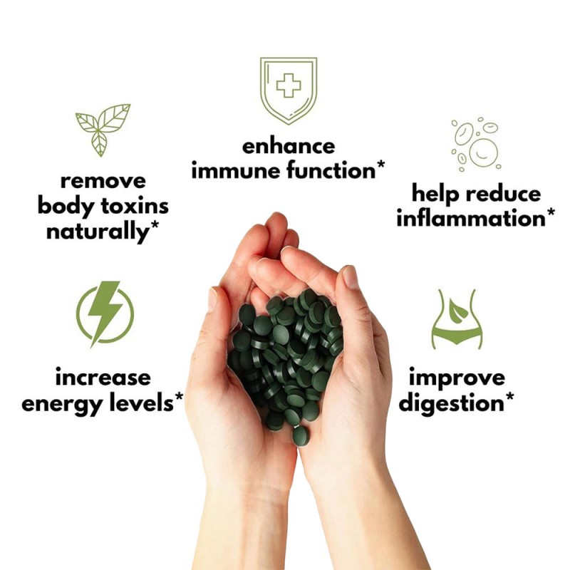 Organic Non-GMO Spirulina Tablets - Raw Superfood for Energy Boost, Immune Support & Detox