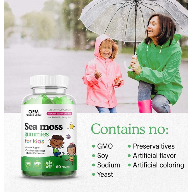 OEM  Kids Sea Moss Gummies for Immune and Thyroid Health with Chicory Root, Bladderwrack, and Burdock Root