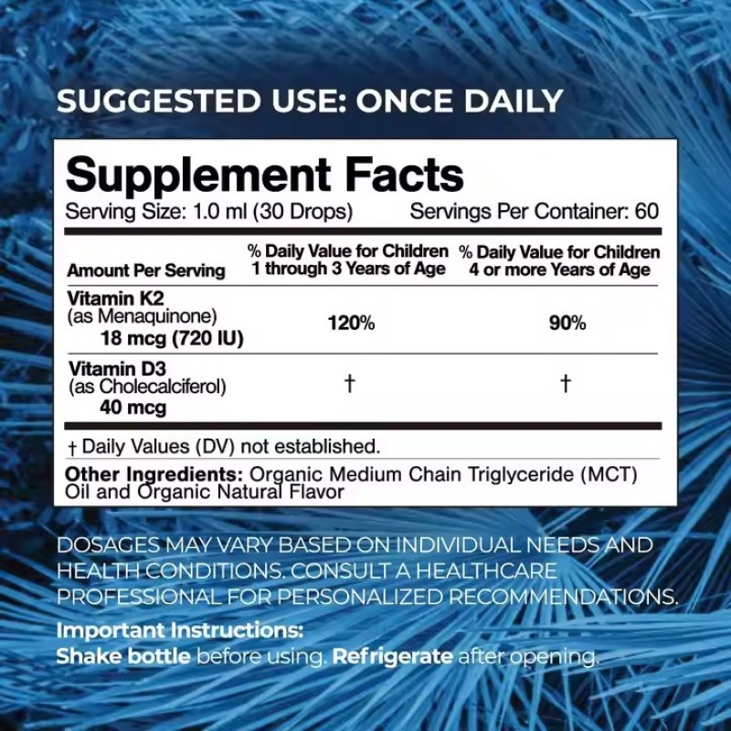 ODM Private Label Multivitamin Drops Supplements Promotes Bones Health Vitamin D3 K2 Liquid Drops for Kids