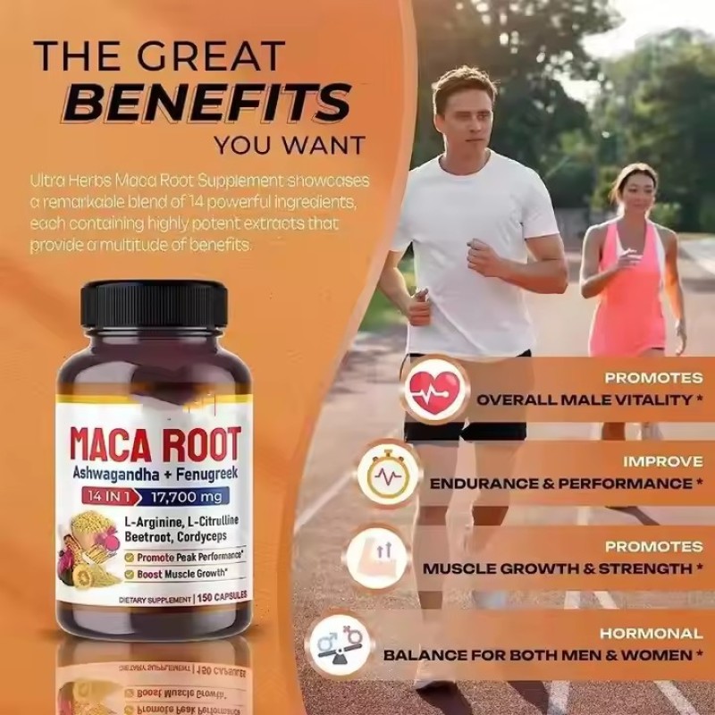 Healthcare Black Maca Capsules with Ashwagandha , Boost Muscle Growth & Energy, Vegan Hard Capsules
