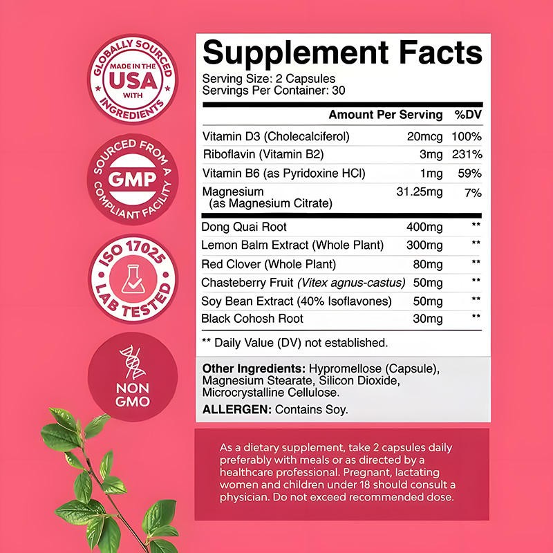Health Supplements Female Hormone Balance Capsules Herbal Extracts Menopause Support Capsules