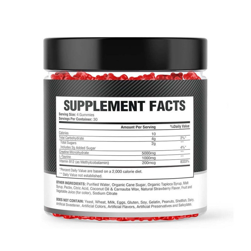 OEM Creatine Monohydrate Supplements - Vegan-Friendly Pre-Workout Gummies with Methyl B-12 & L-Taurine