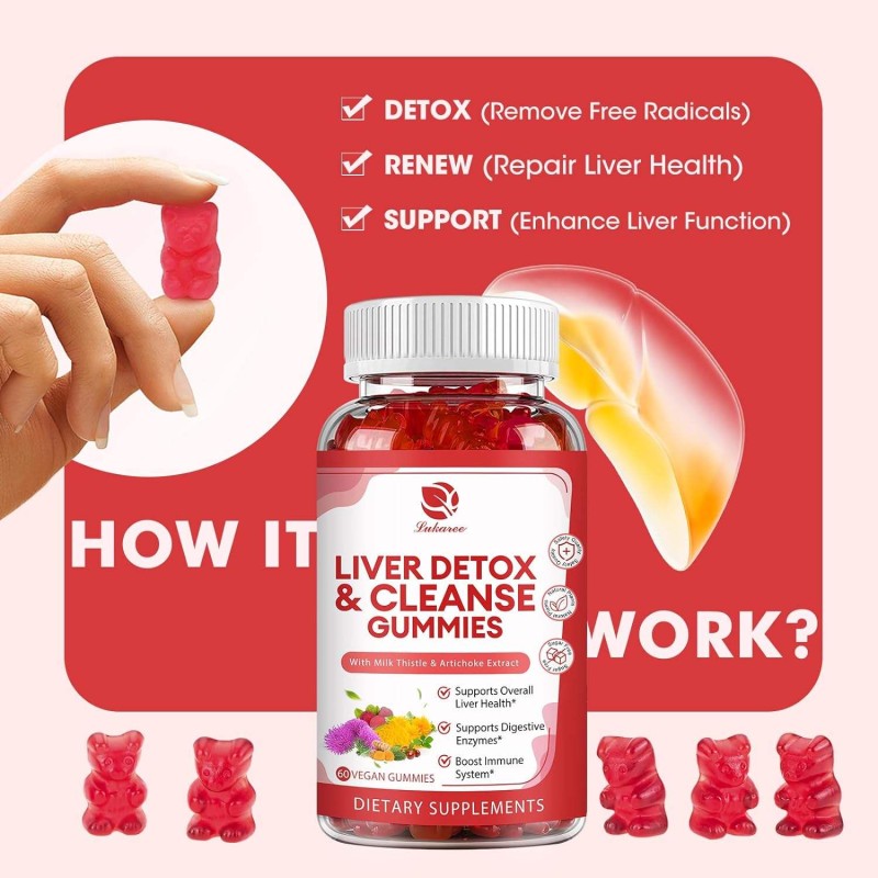 Liver Detox and Hangover Relief Gummies with Milk Thistle Glutathione and Dandelion for Cellular Cleanse