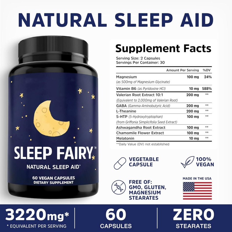 Sleep Fairy 9-in-1 Melatonin Sleep Complex Vegan Capsules - Natural Sleep Aid for Adults with 5-HTP GABA & Magnesium