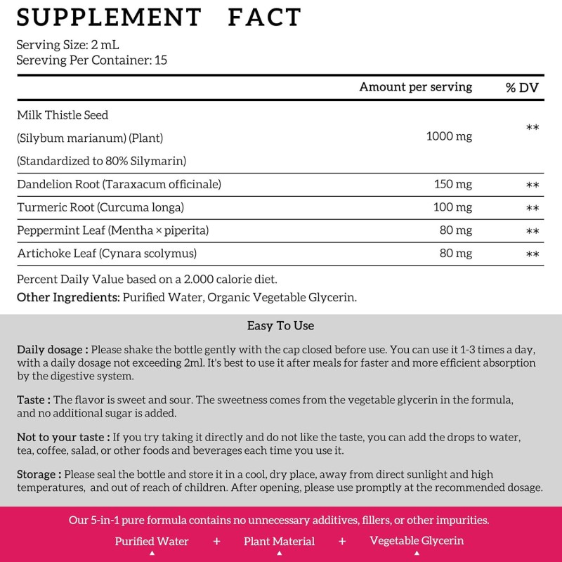 Organic Silymarin Extract Liquid Drop Supplement with Dandelion and Artichoke Supports Repair of Liver Health
