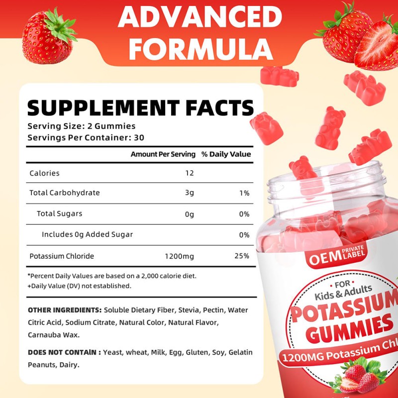 Potassium Gummy Sugar-free Potassium Chloride Electrolyte Supplement, Leg Cramps