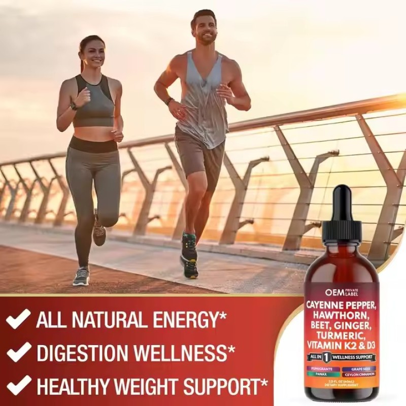 Cayenne Pepper Liquid Drops Supplement with Hawthorn Berry Vitamin D3 K2 Beet Root Ceylon Cinnamon Turmeric