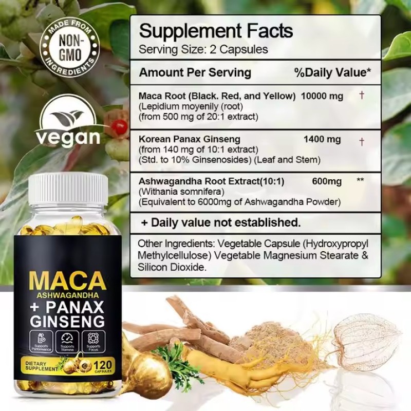 Promotes Safe Health Supplements for Men - Vitality Support Softgels Black Maca Root Ginseng Energy
