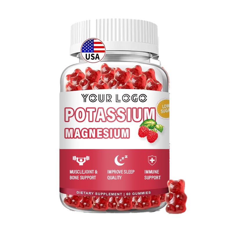 Adult Potassium Magnesium Complex Gummies 250mg Citrate - Leg Cramp Relief & Muscle Support Raspberry Flavor