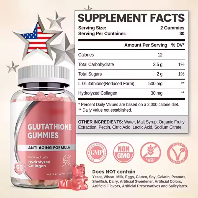 Premium Glutathione & Collagen Gummies for Skin Whitening Anti-Aging Antioxidant Boost - Women's Dietary Supplement