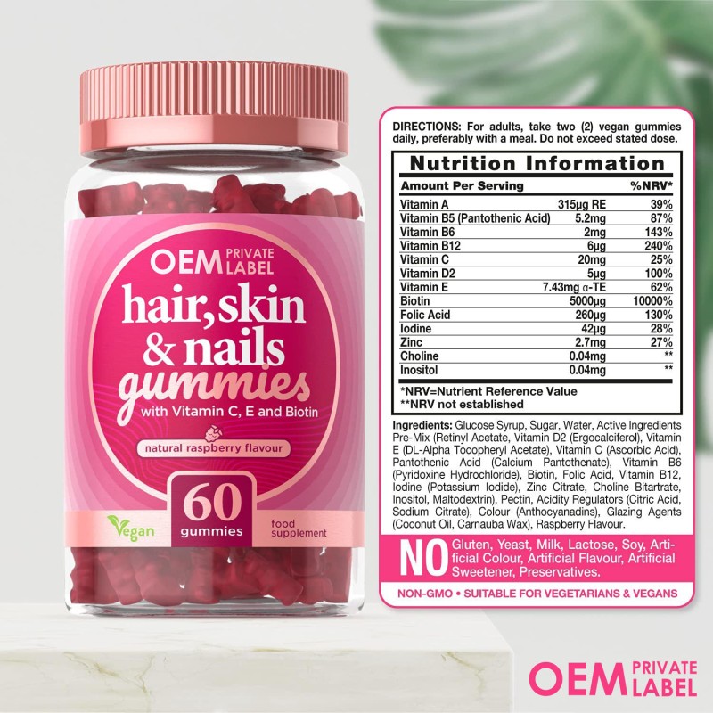 Private Label Vegan Collagen Gummies with Biotin & Vitamins for Hair, Skin, and Nails