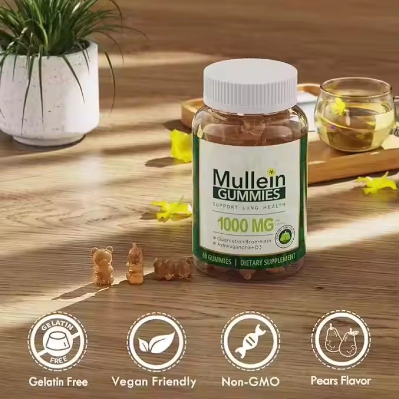 Premium Mullein Leaf Gummies 2000mg with Quercetin and Bromelain for Lung Detox and Respiratory Support