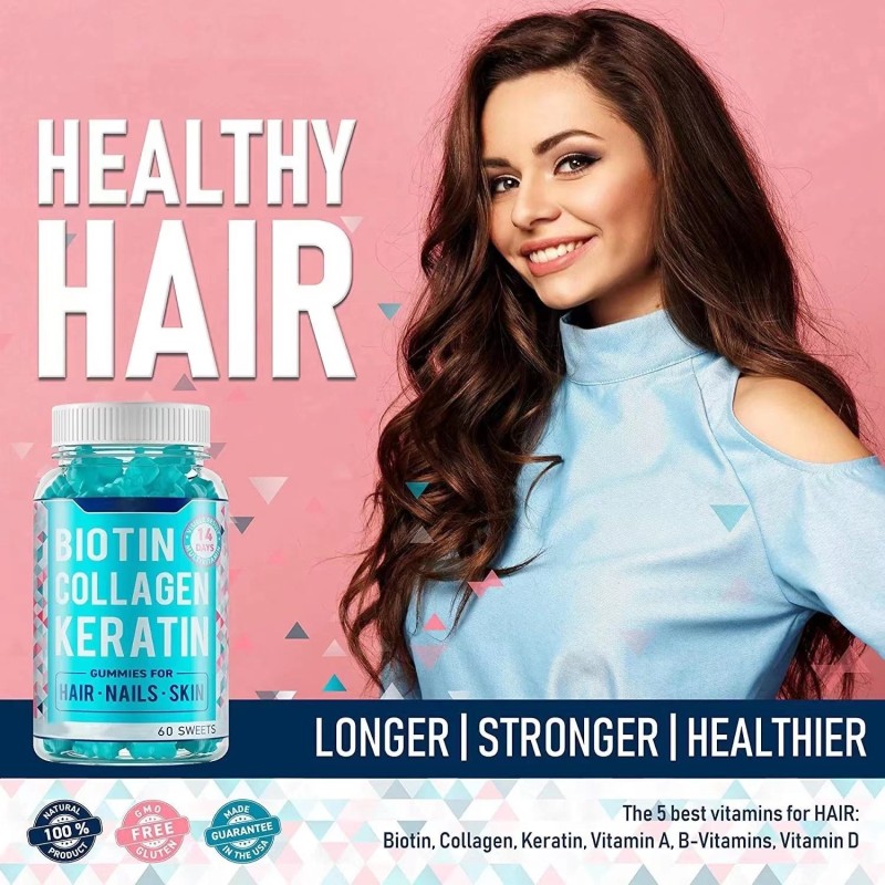OEM/ODM Biotin 10000mcg Hair Growth Gummies - Vegan 3 in 1 Supplement for Stronger Hair, Skin & Nails