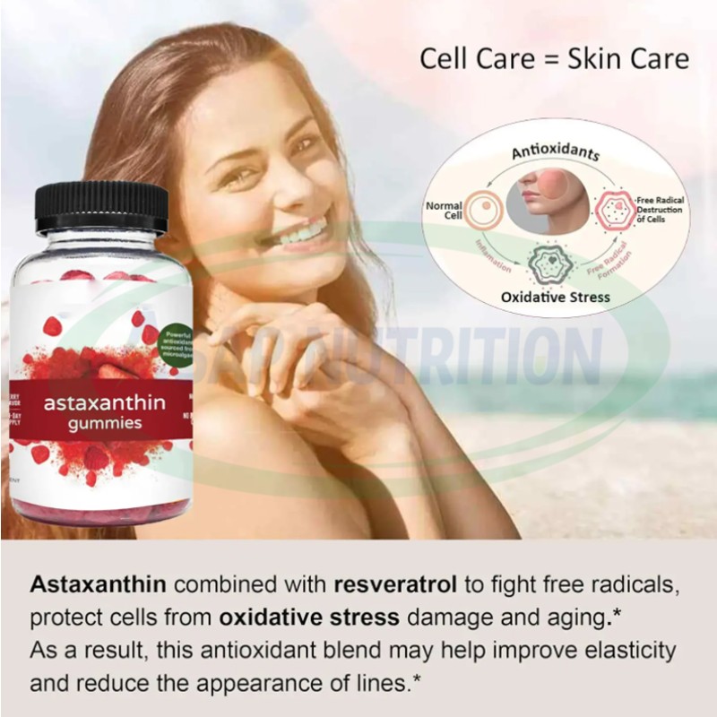 Astaxanthin Collagen Gummies Vegan Beauty Supplement for Skin and Hair Care with Antioxidant Benefits