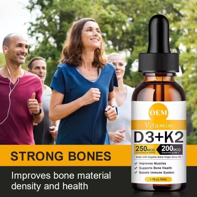 OEM/ODM High Quality Vitamin D3 K2 Drops Oral Oil Support Bones Liquid Drops System and Energy Levels