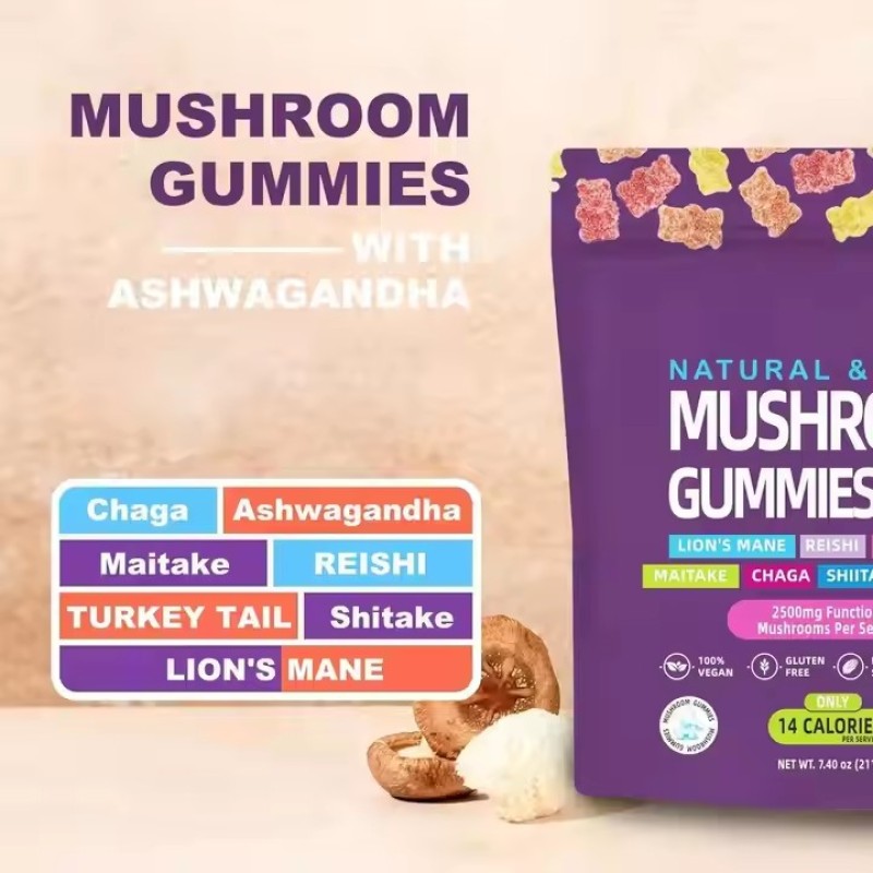Herbal Supplements Mushroom Gummies Organic Mushroom Blend Powder 8-IN-1 Lion's Mane Mushroom Gummies