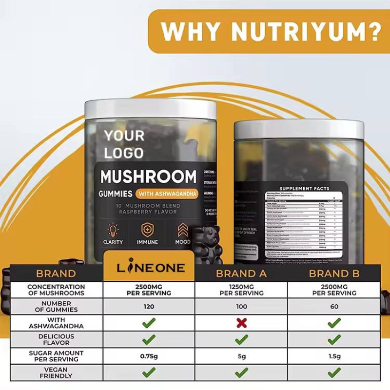 Hot Selling Mushroom Gummies for Brain Boost, Immune Support & Energy  10 Blend Formula for Men & Women