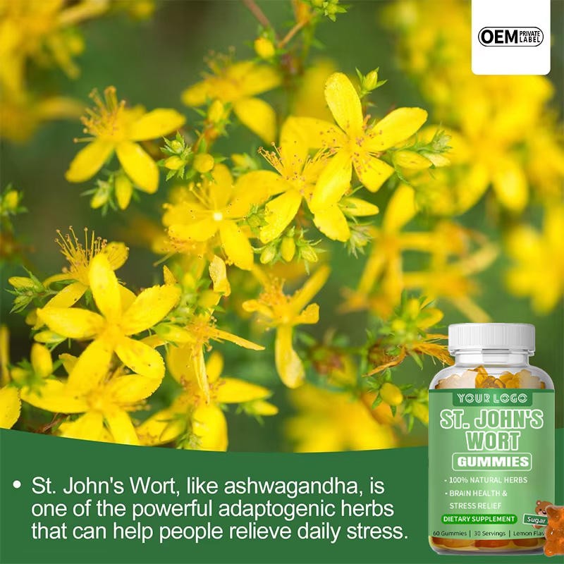 Lemon Flavored St. John's Wort 300mg Chewable Gummies: Herbal Stress Relief & Mood Support for Anxiety Adults