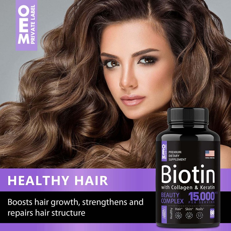 OEM/ODM Premium Biotin Capsules for Hair, Skin & Nail Care - Herbal Collagen Supplement Pills