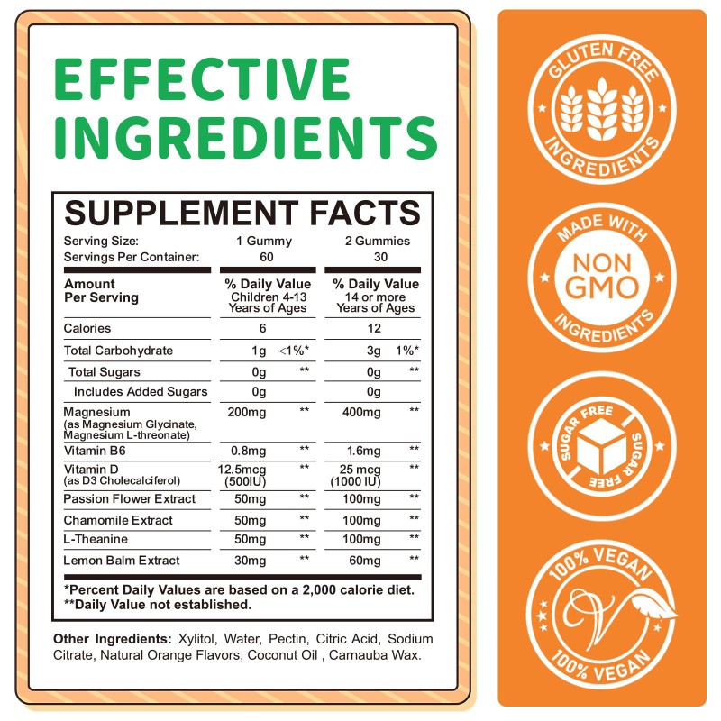 OEM Sugar-Free Magnesium Gummies for Kids - Magnesium Glycinate L-Threonate Supplement with L-Theanine & Vitamins