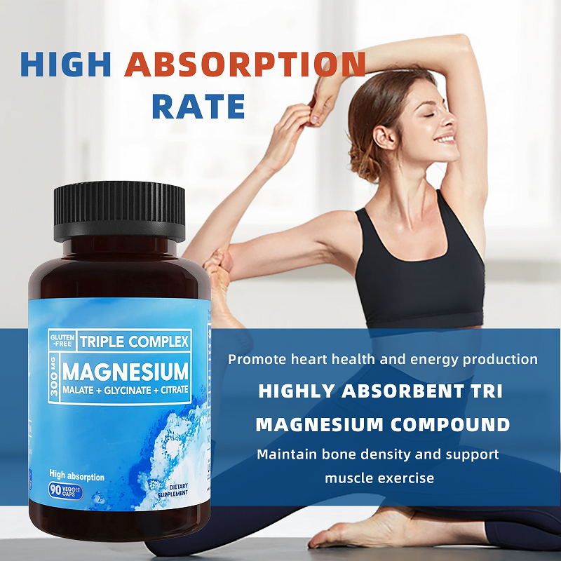 Vegan Triple Magnesium Complex 300mg Magnesium Glycinate Malate Citrate Capsules Sleep Relax Magnesium Capsules