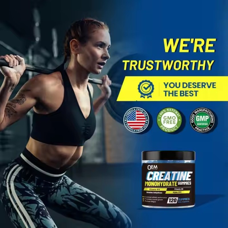 Private Label Pre Workout Supplement Creatine Monohydrate Energy Gummy Creatine Gummies for Muscle Growth