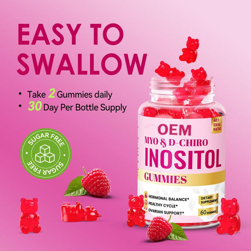 Wholesale Myo-inositol & D-chiro Inositol Gummies for Hormonal Balance & Ovarian Health with Vitamins D
