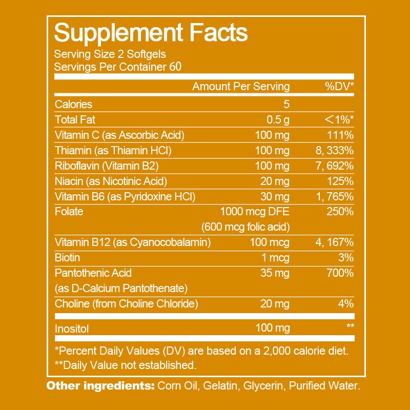 Softgels B Vitamin Complex to Promote Brain Health Food Supplement Softgels Multivitamin Brain Development