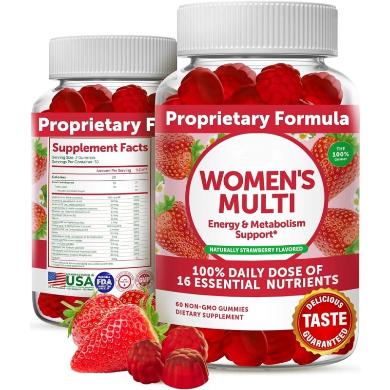 Vegetarian Halal Multi-vitamin Gummy Candy Supports Energy Metabolism Multi-vitamin Gummy Female Strawberry Flavor