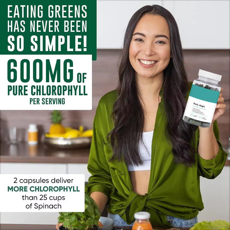 Body Magic Chlorophyll Capsules - Natural Body Odor Control & Steady Energy Support