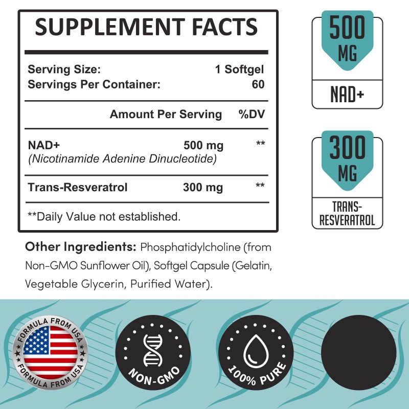 OEM  Liposomal NAD+ Capsules with 1500mg NAD and Resveratrol for Cellular Health Support