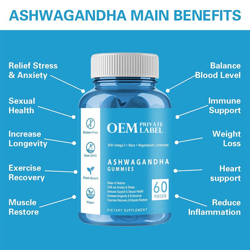Organic Ashwagandha Root Extract Gummies - Stress Relief & Sleep Aid Supplement, Vegan Gummy Bears for Relax & Immune Support