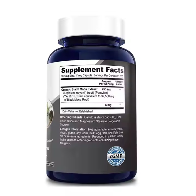 Peruvian Black Maca Capsules  Extract, Natural Energy & Stamina Booster for Men, Vegan & GMP Certified, MAXTHR Brand