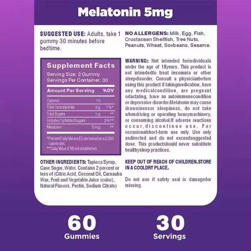 Melatonin Gummies 5mg Deep Sleep Gummy Candy Food Supplements for Promotes Brain Relaxation